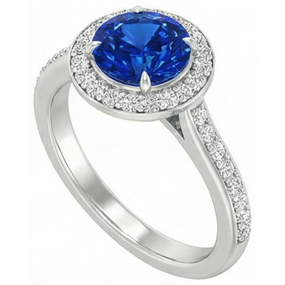 2.5 Kt. Sri Lanka Blauer Saphir Runder Diamantring