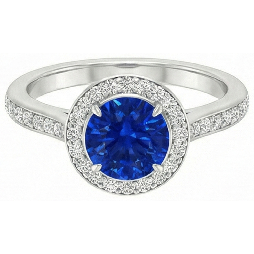 2.5 Kt. Sri Lanka Blauer Saphir Runder Diamantring
