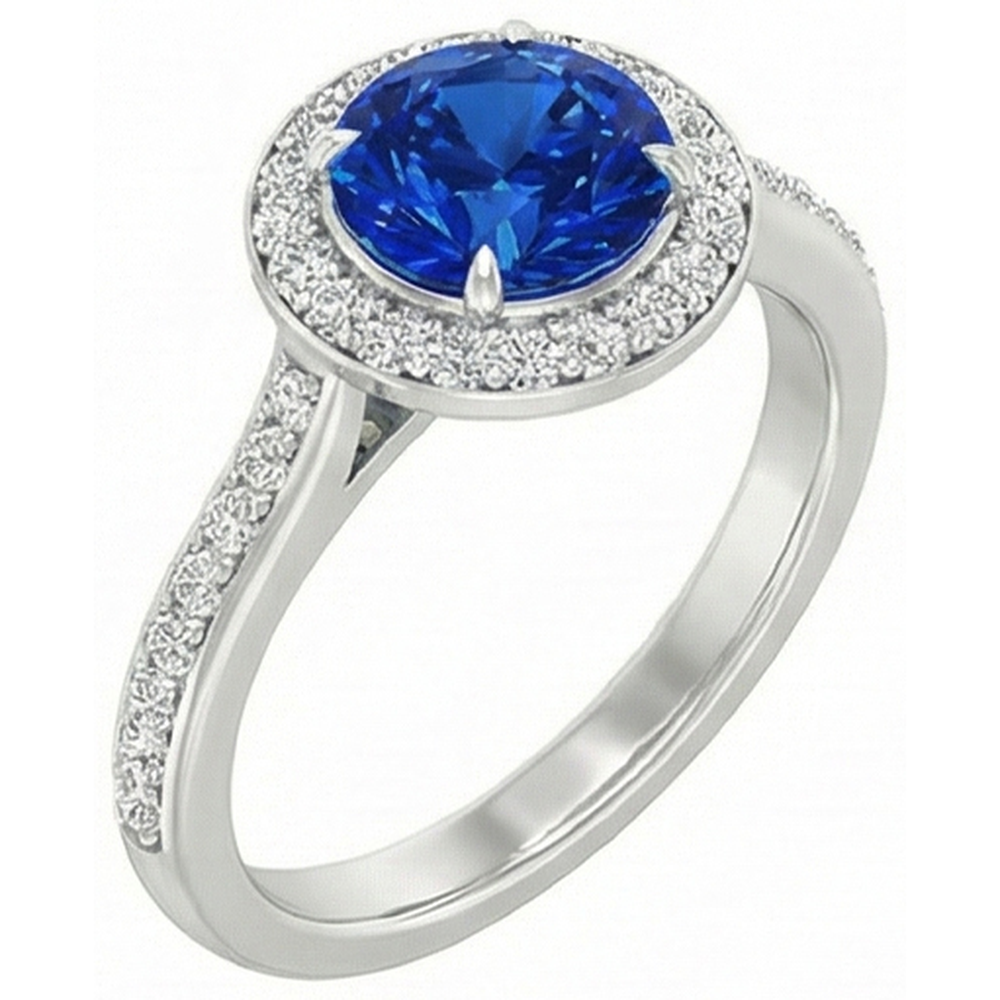 2.5 Kt. Sri Lanka Blauer Saphir Runder Diamantring