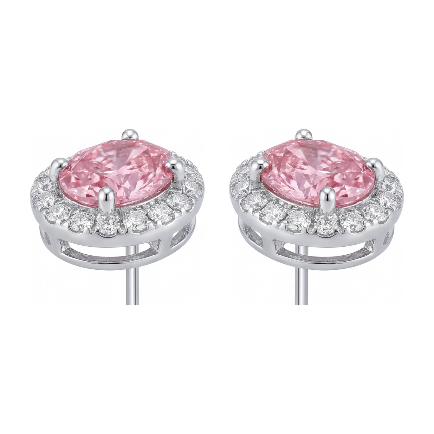 Tropfenohrringe mit rosa Diamanten, 2,5 Karat, im Labor gezüchtet, ovaler Halo, 14 Karat Weißgold