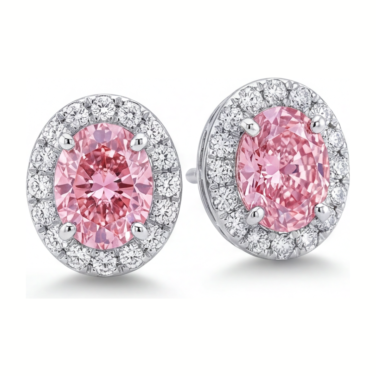 Tropfenohrringe mit rosa Diamanten, 2,5 Karat, im Labor gezüchtet, ovaler Halo, 14 Karat Weißgold