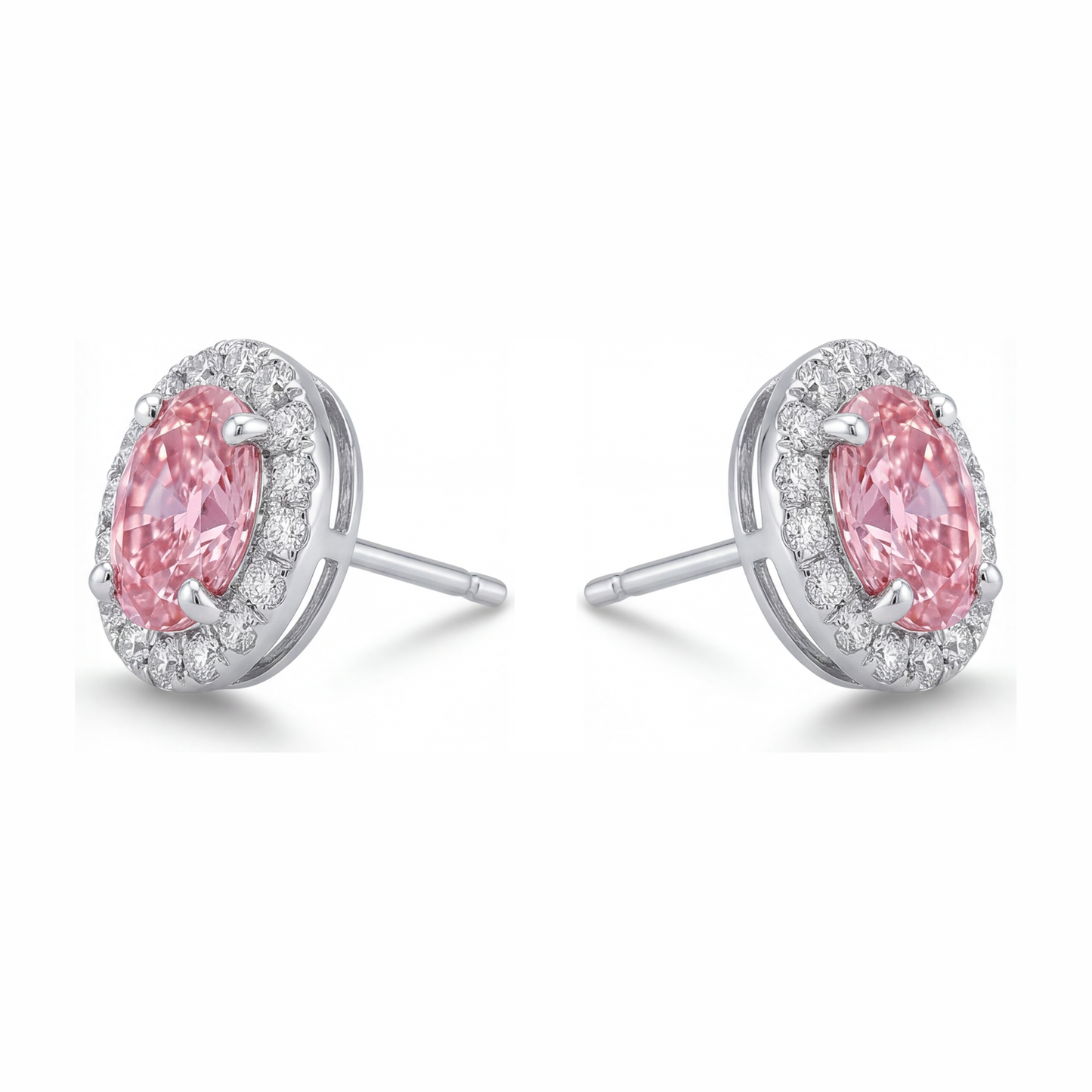Tropfenohrringe mit rosa Diamanten, 2,5 Karat, im Labor gezüchtet, ovaler Halo, 14 Karat Weißgold