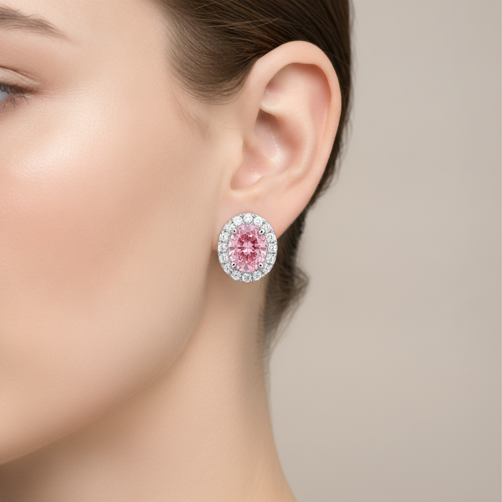 Tropfenohrringe mit rosa Diamanten, 2,5 Karat, im Labor gezüchtet, ovaler Halo, 14 Karat Weißgold