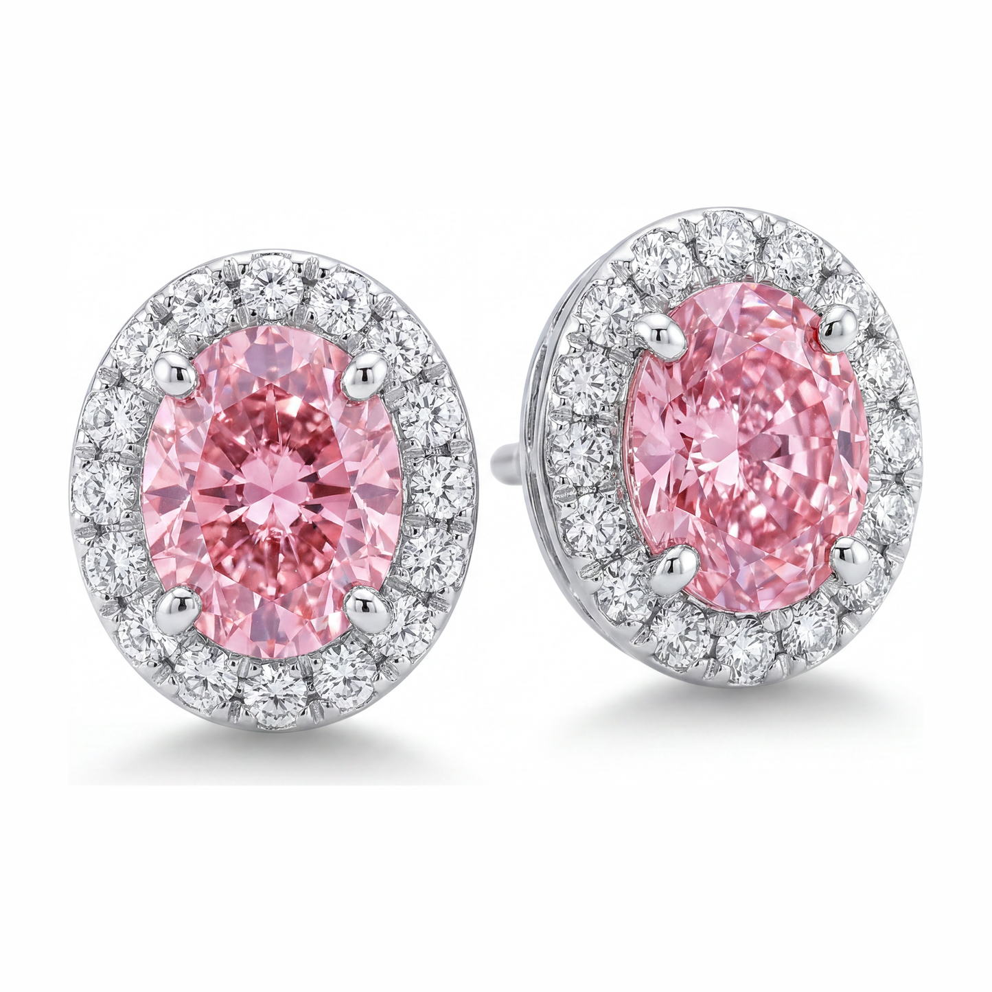 Tropfenohrringe mit rosa Diamanten, 2,5 Karat, im Labor gezüchtet, ovaler Halo, 14 Karat Weißgold