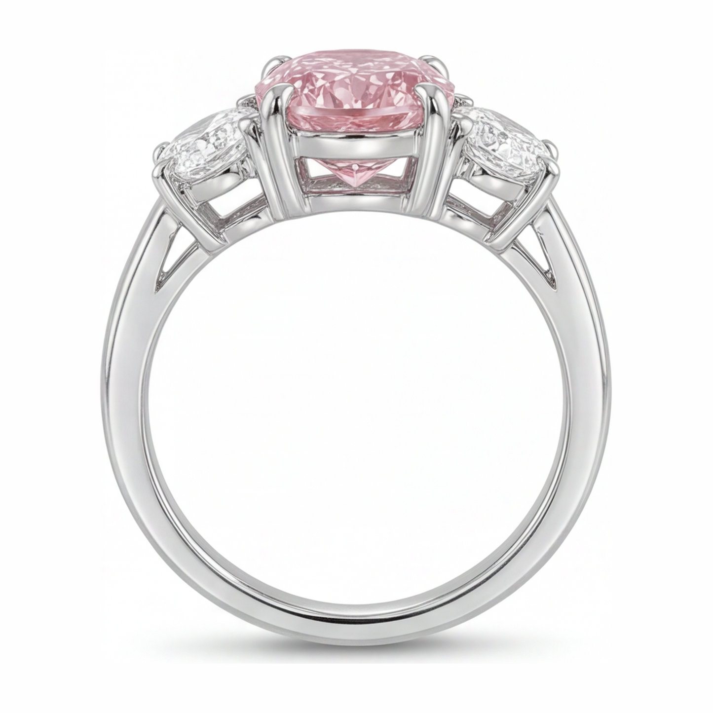 Rosa Verlobungsring 2,5 Karat im Labor gezüchteter ovaler Diamant Drei Steine 14 Karat Weißgold