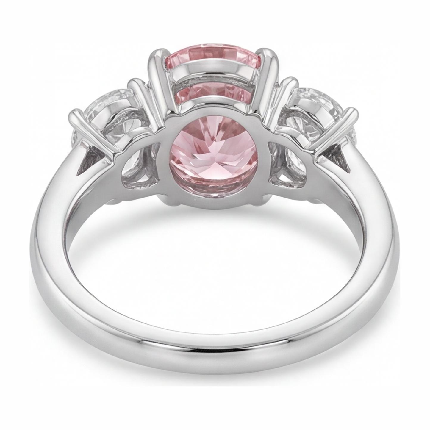 Rosa Verlobungsring 2,5 Karat im Labor gezüchteter ovaler Diamant Drei Steine 14 Karat Weißgold