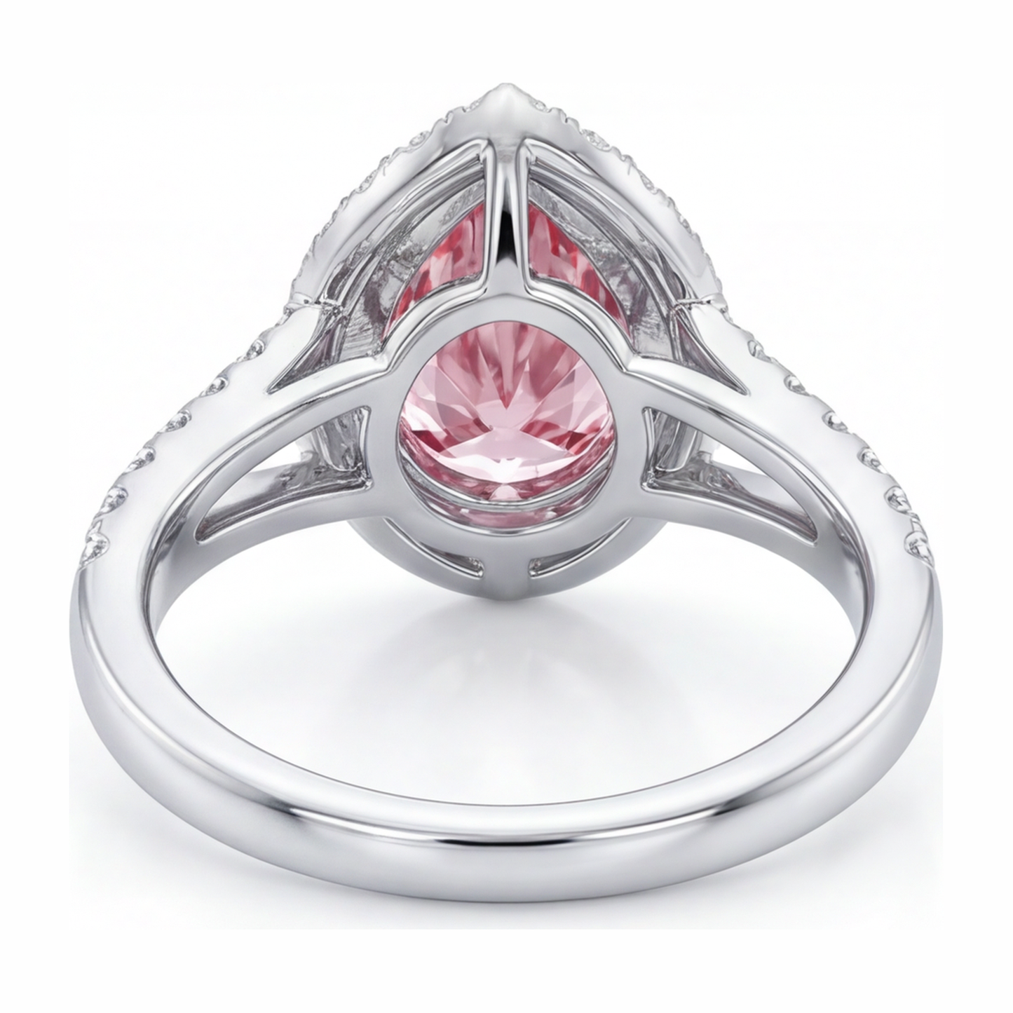 Verlobungsring mit rosa Diamant 2,5 Karat im Labor gezüchtet Tropfen-Halo 14 Karat Weißgold