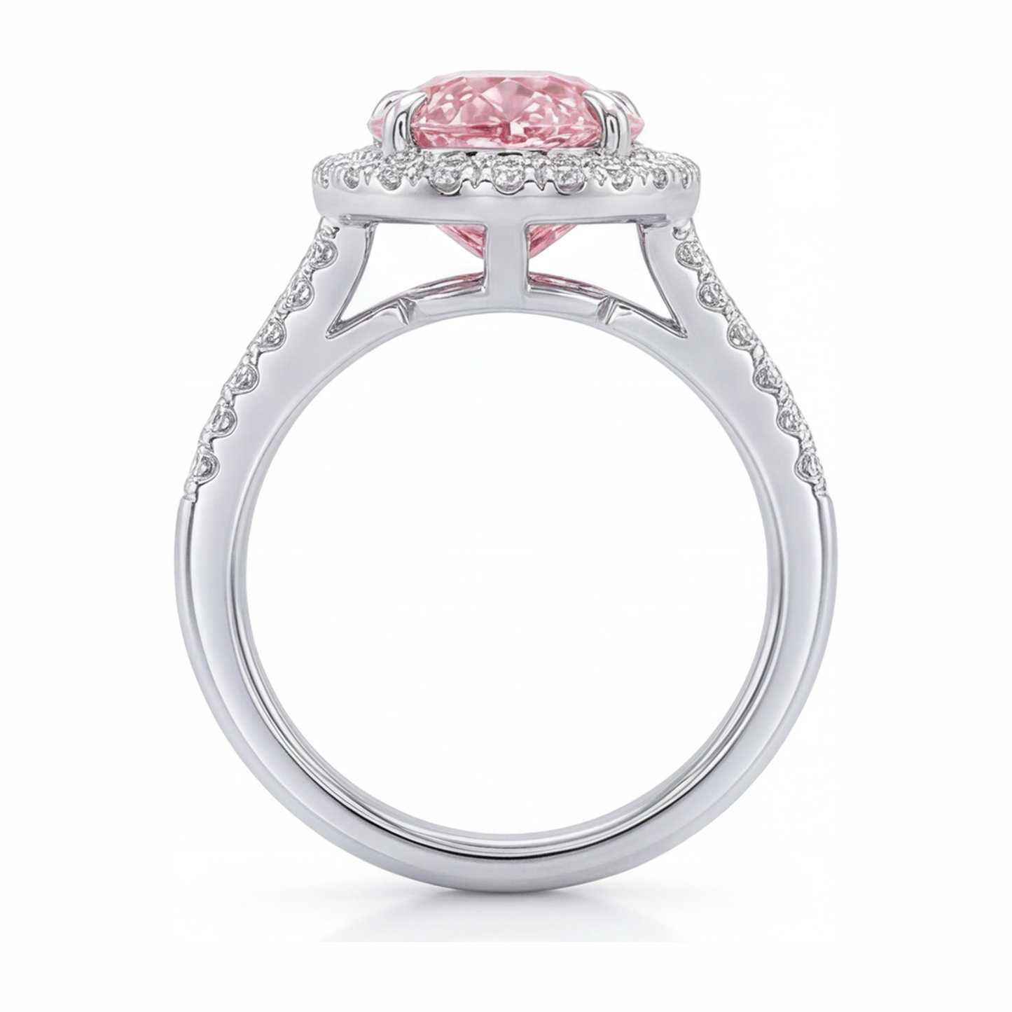 Verlobungsring mit rosa Diamant 2,5 Karat im Labor gezüchtet Tropfen-Halo 14 Karat Weißgold