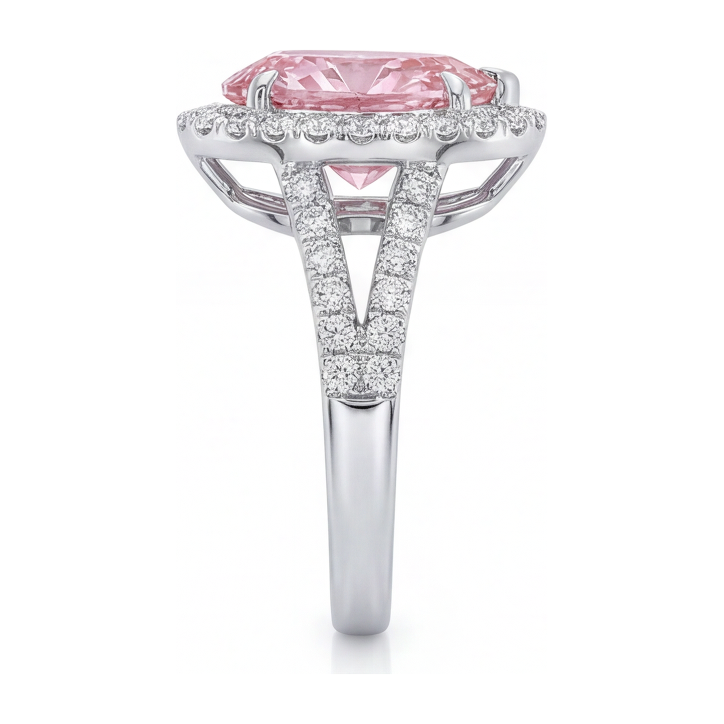 Verlobungsring mit rosa Diamant 2,5 Karat im Labor gezüchtet Tropfen-Halo 14 Karat Weißgold