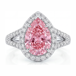 Verlobungsring mit rosa Diamant 2,5 Karat im Labor gezüchtet Tropfen-Halo 14 Karat Weißgold