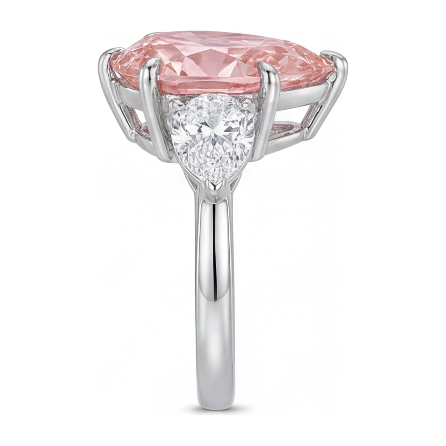 Dreistein-Goldring aus 14 Karat Weissgold mit rosa Diamant im Tropfenschliff, 2,5 Karat, im Labor gezüchtet