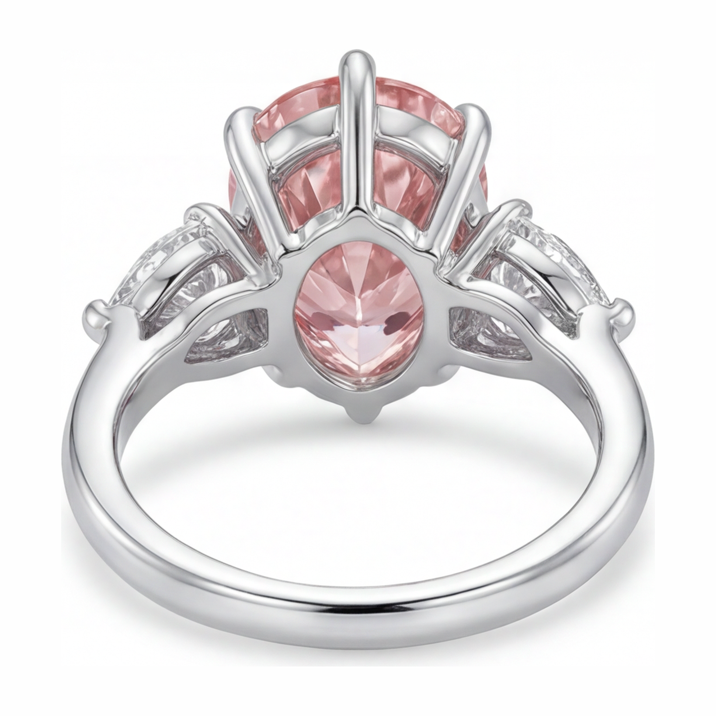 Dreistein-Goldring aus 14 Karat Weissgold mit rosa Diamant im Tropfenschliff, 2,5 Karat, im Labor gezüchtet