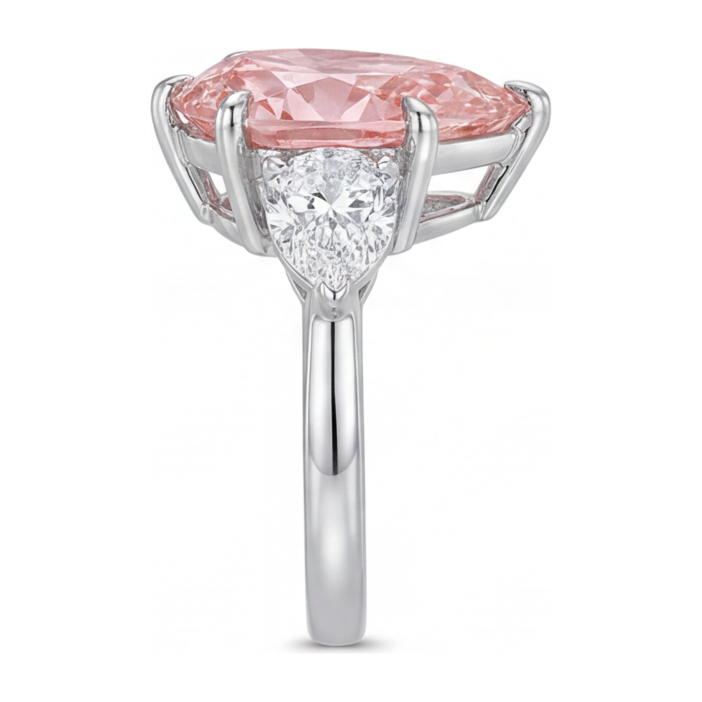 Dreistein-Goldring aus 14 Karat Weissgold mit rosa Diamant im Tropfenschliff, 2,5 Karat, im Labor gezüchtet