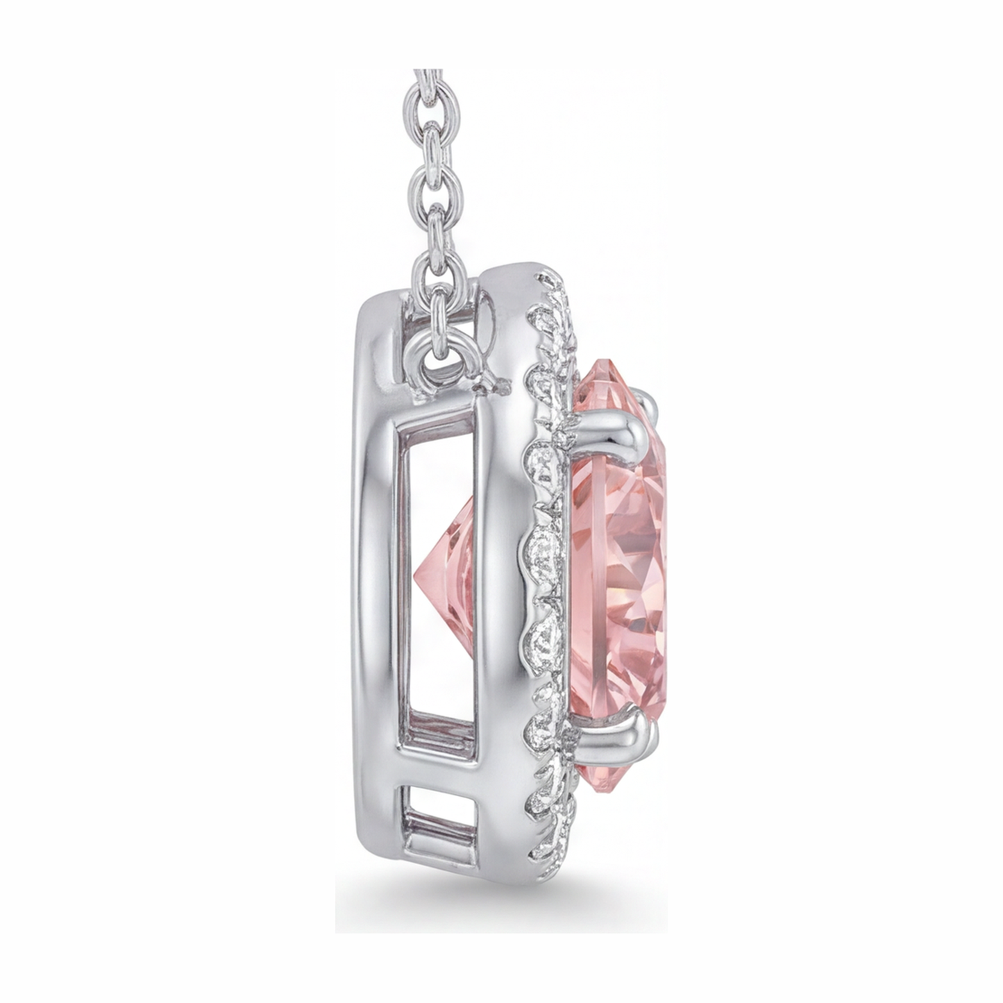 Halskette mit rosa Diamant 2,5 Karat im Labor gezüchtet runder Halo-Anhänger 14 Karat Weißgold
