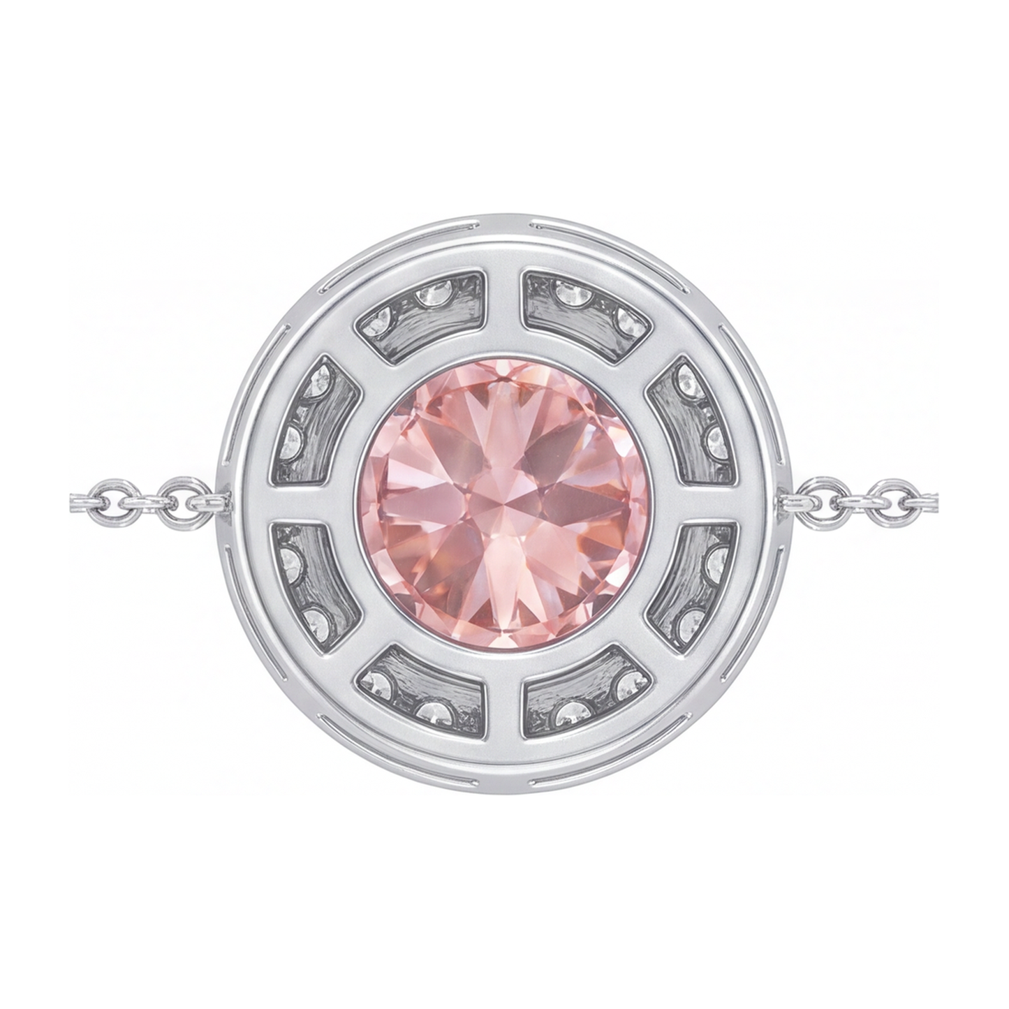 Halskette mit rosa Diamant 2,5 Karat im Labor gezüchtet runder Halo-Anhänger 14 Karat Weißgold
