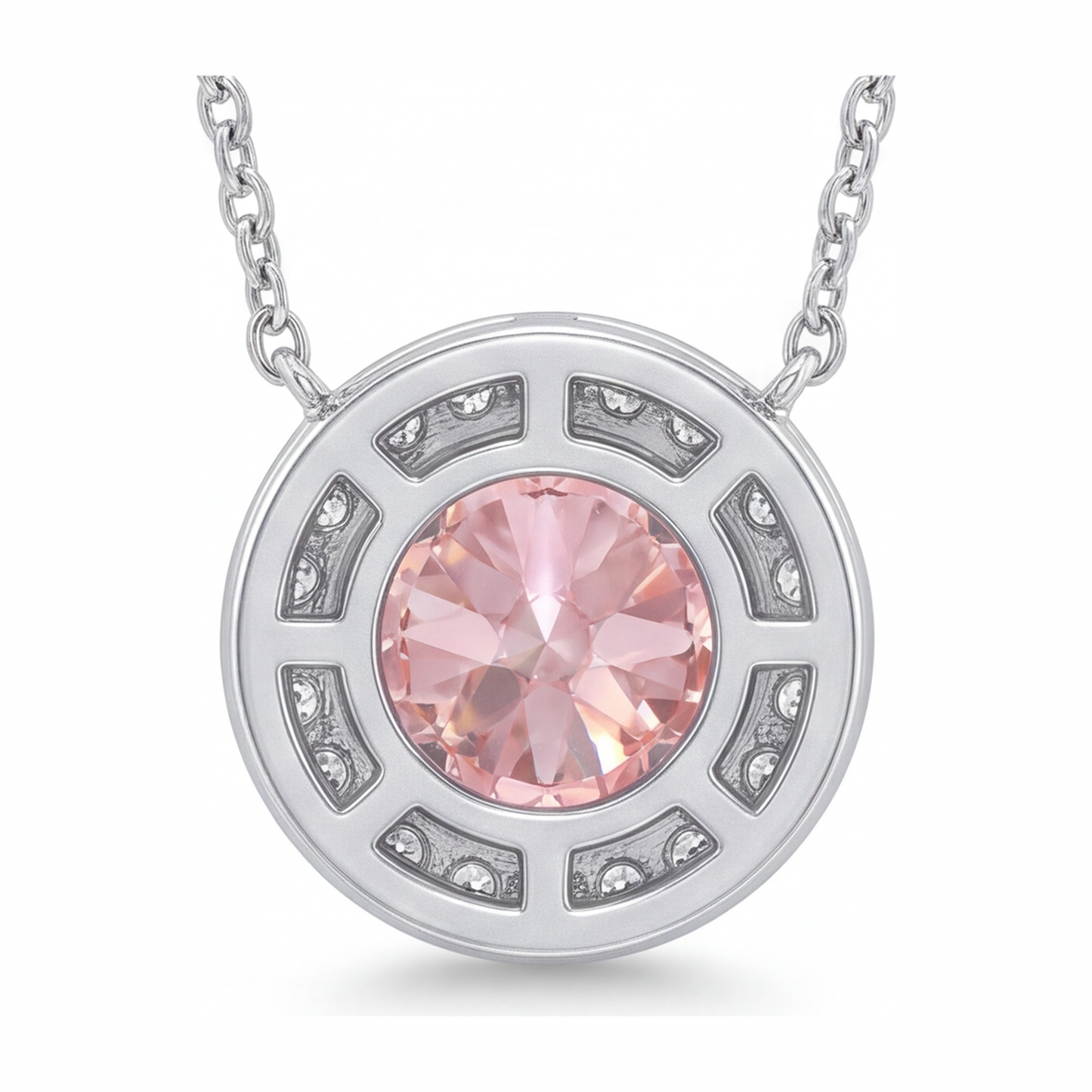 Halskette mit rosa Diamant 2,5 Karat im Labor gezüchtet runder Halo-Anhänger 14 Karat Weißgold