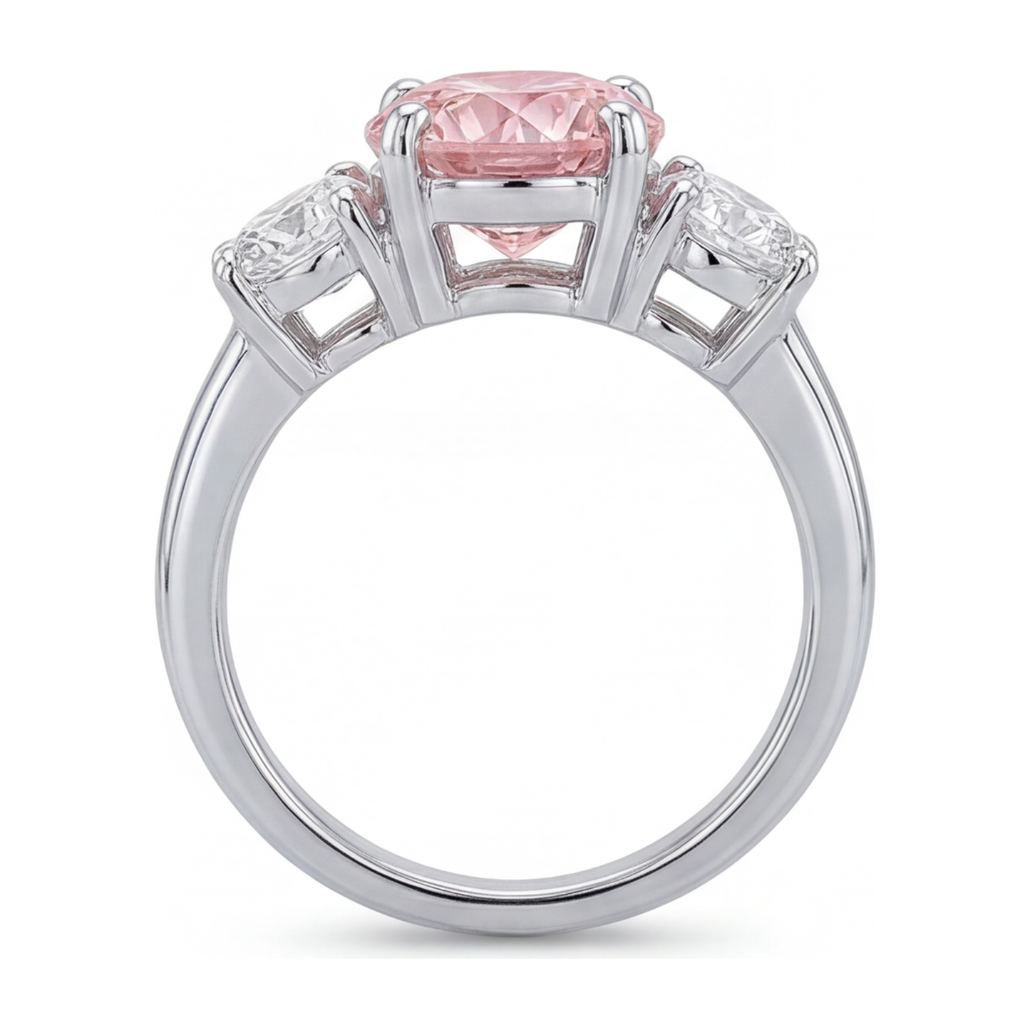 Verlobungsring mit rosa Diamant, 2,5 Karat, im Labor gezüchtet, rund, drei Steine, 14 Karat Weißgold