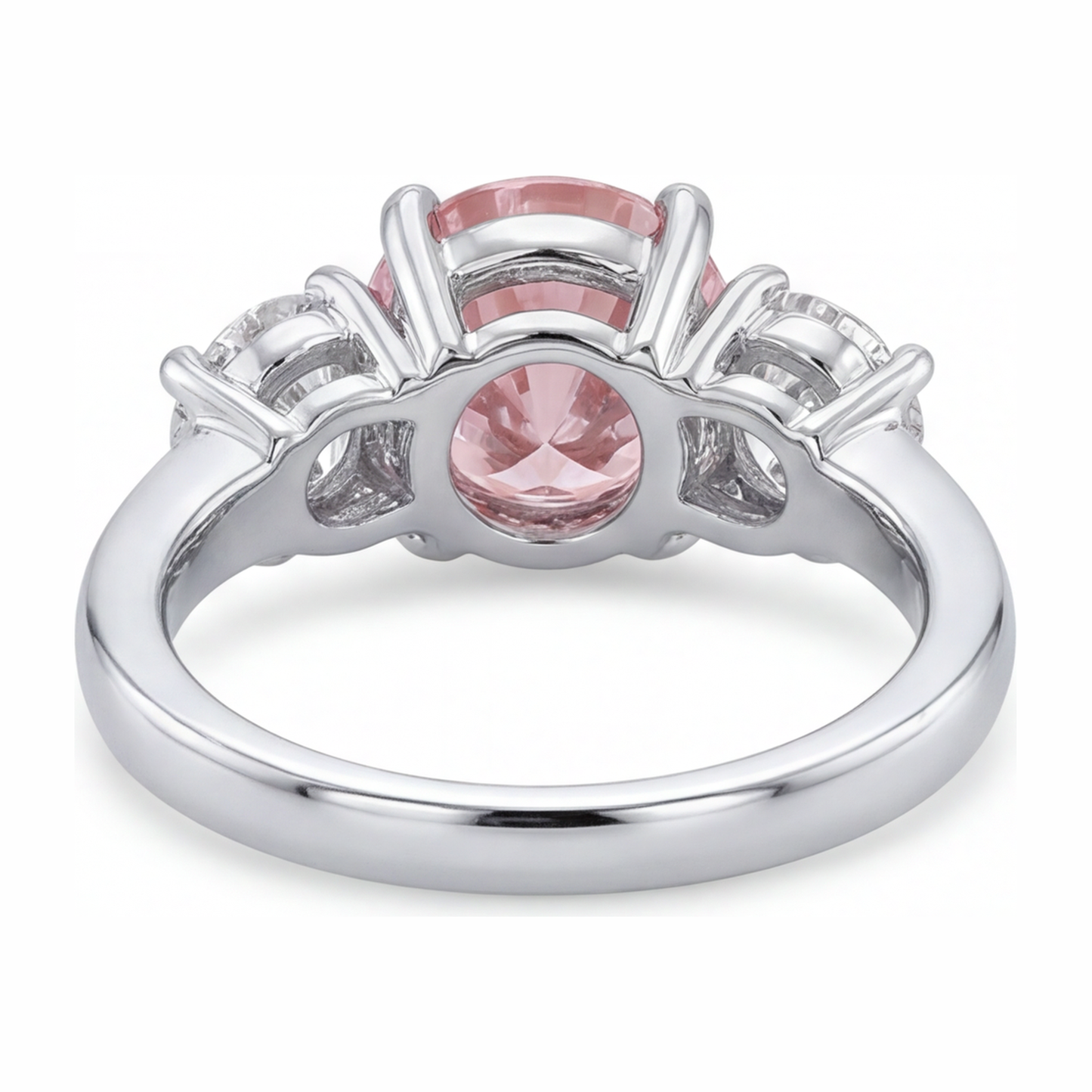 Verlobungsring mit rosa Diamant, 2,5 Karat, im Labor gezüchtet, rund, drei Steine, 14 Karat Weißgold