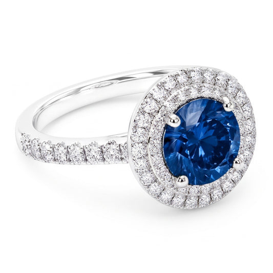 2.51 Karat runder blauer & weißer Diamant Ehering Edelstein