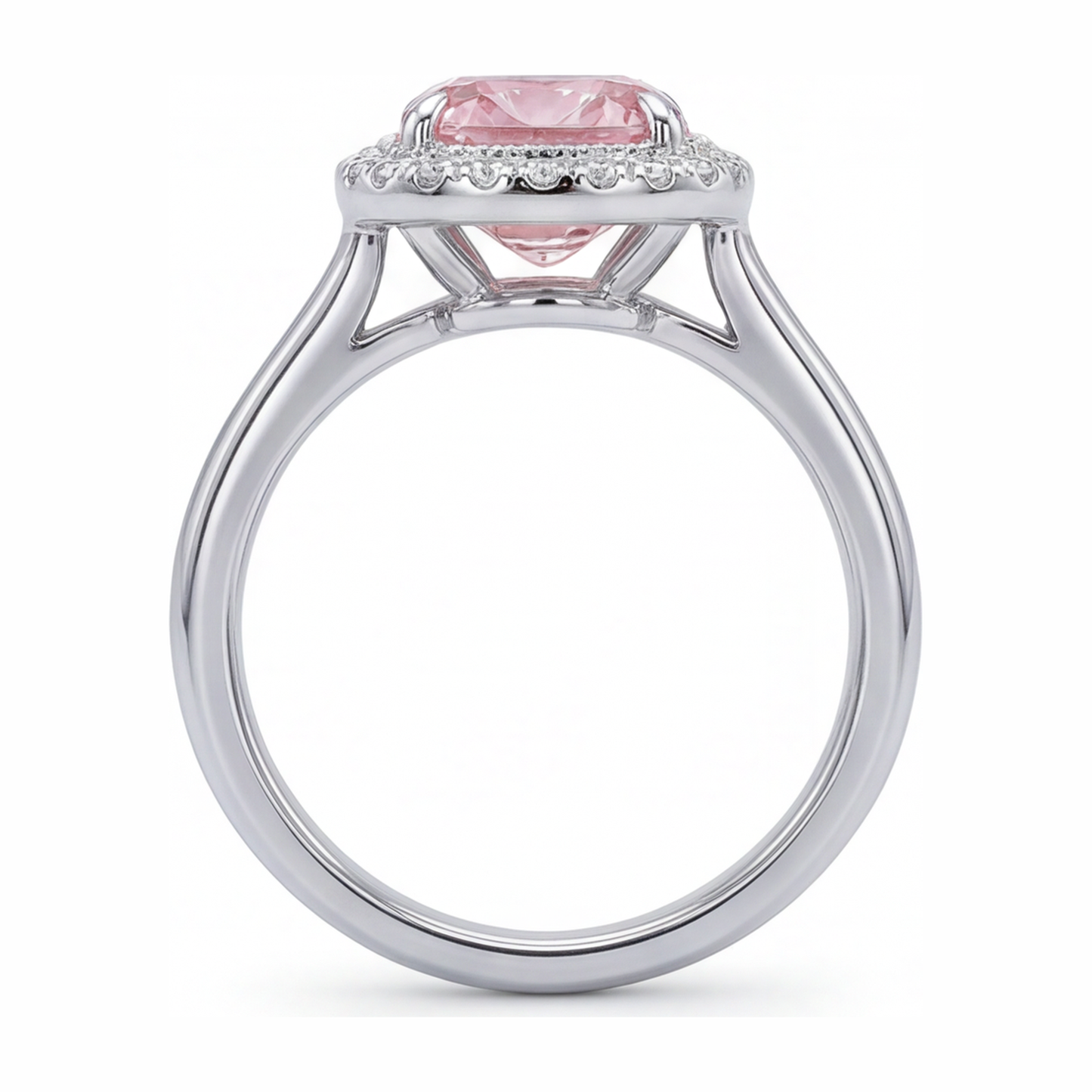 Pinkfarbener Diamantring 2,75 Karat im Labor gezüchtet Kissenschliff Halo 14 Karat Weißgold