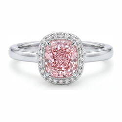 Pinkfarbener Diamantring 2,75 Karat im Labor gezüchtet Kissenschliff Halo 14 Karat Weißgold