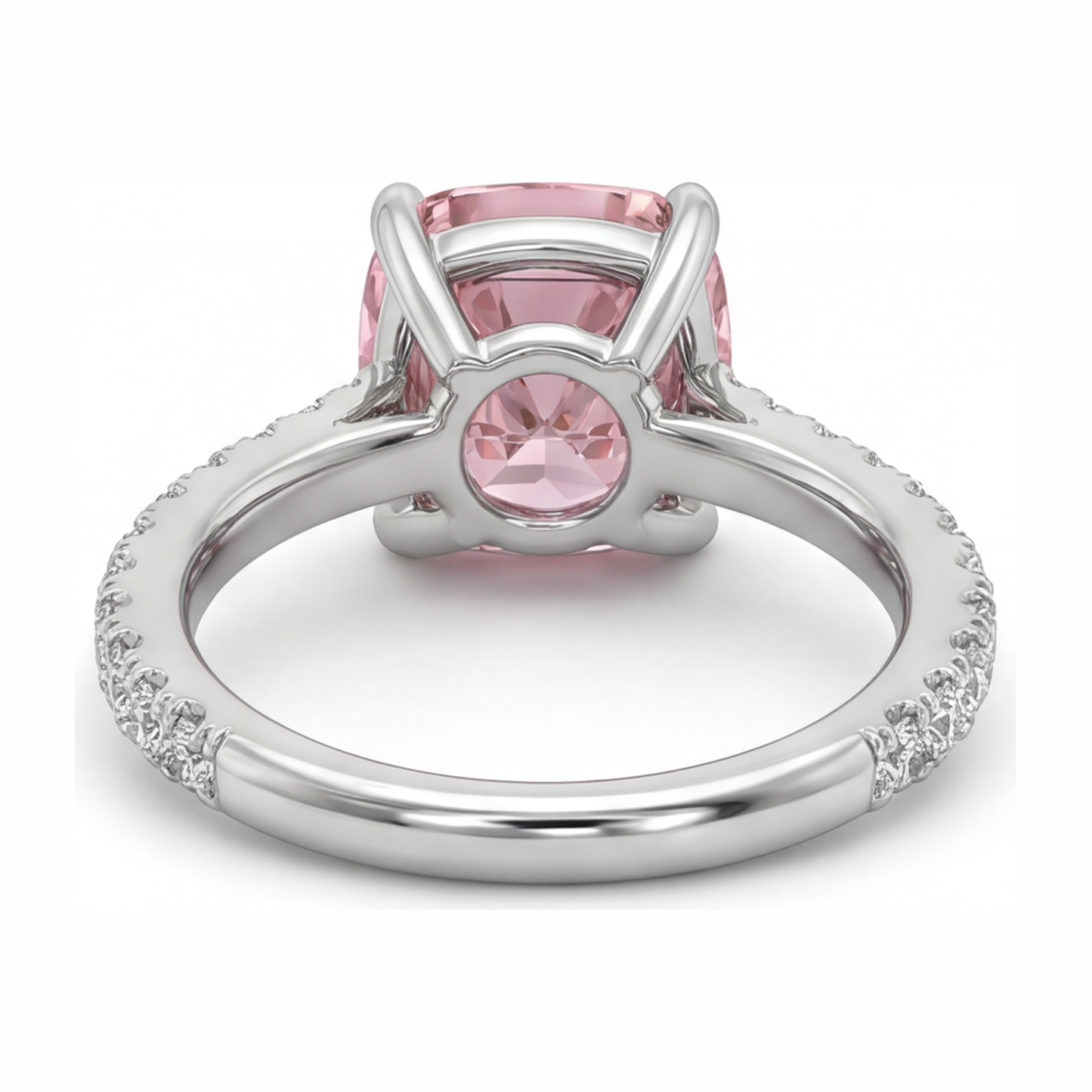 Rosa Diamantring 2,75 Karat, im Labor gezüchtet, Kissenschliff, Pavé, 14 Karat Weißgold