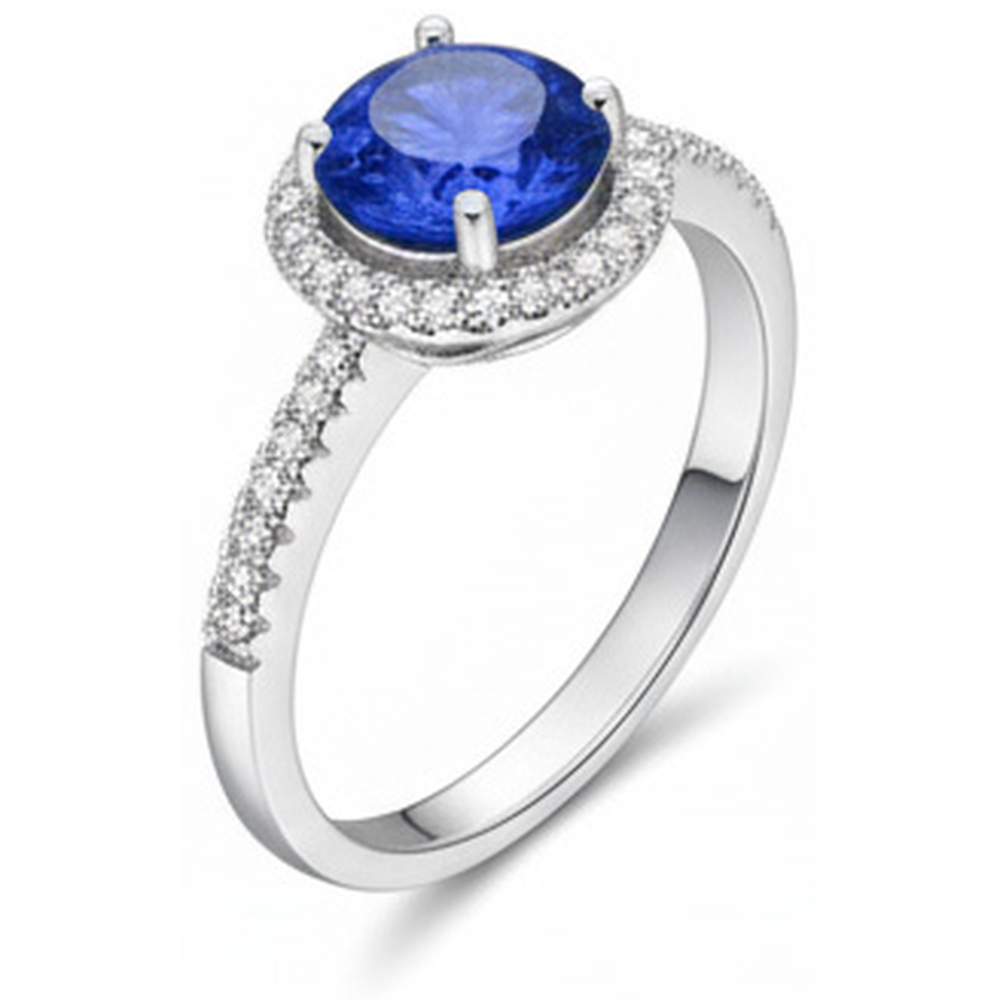 2.85 Karat Sri Lanka Saphir Diamanten Ring Weißgold 14K
