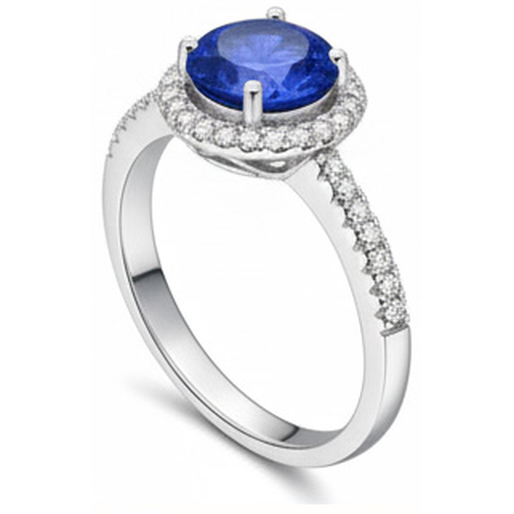 2.85 Karat Sri Lanka Saphir Diamanten Ring Weißgold 14K