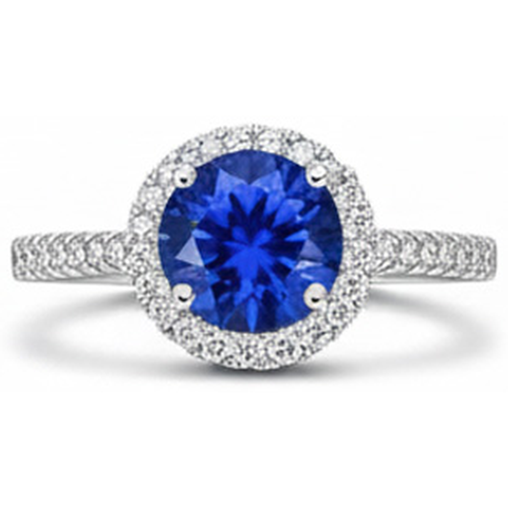 2.85 Karat Sri Lanka Saphir Diamanten Ring Weißgold 14K