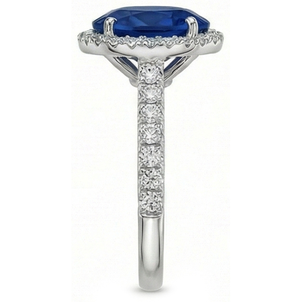 2.90 Karat Oval Blauer Saphir & Runder Verlobungsring WG 14K