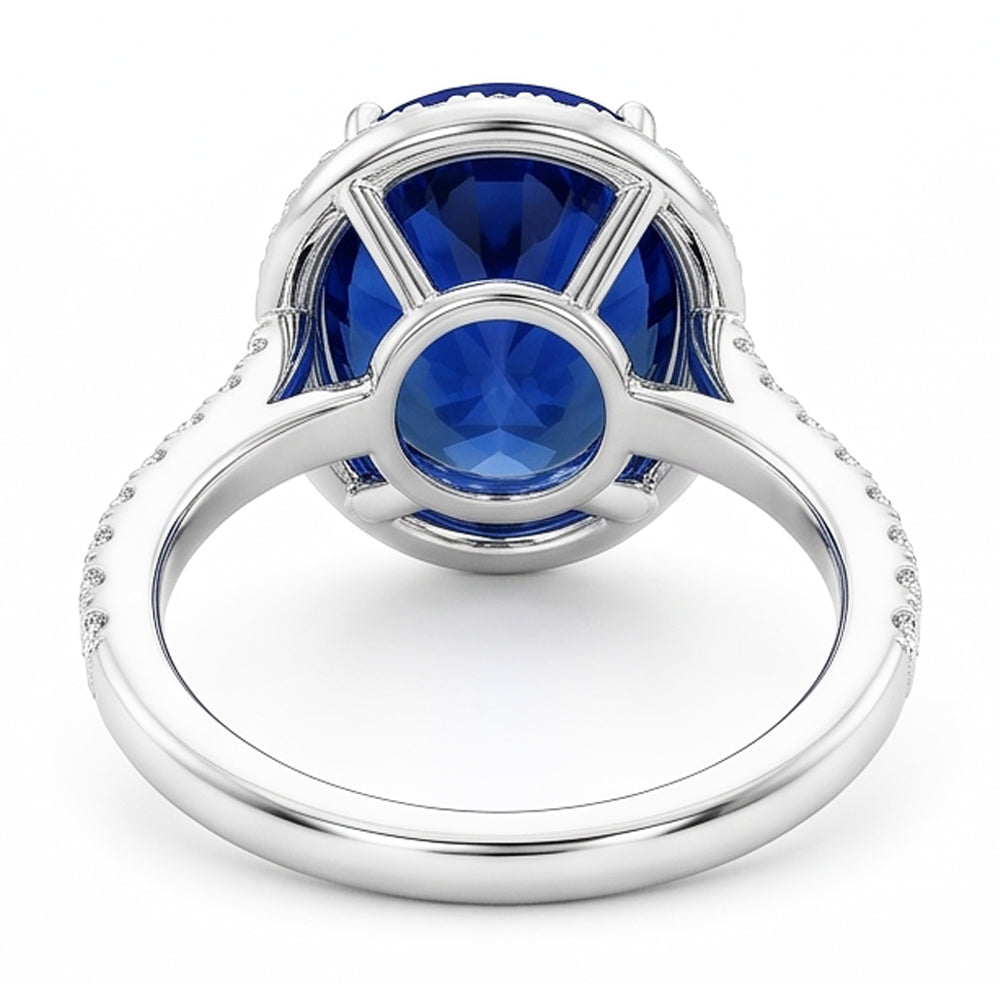 2.90 Karat Oval Blauer Saphir & Runder Verlobungsring WG 14K