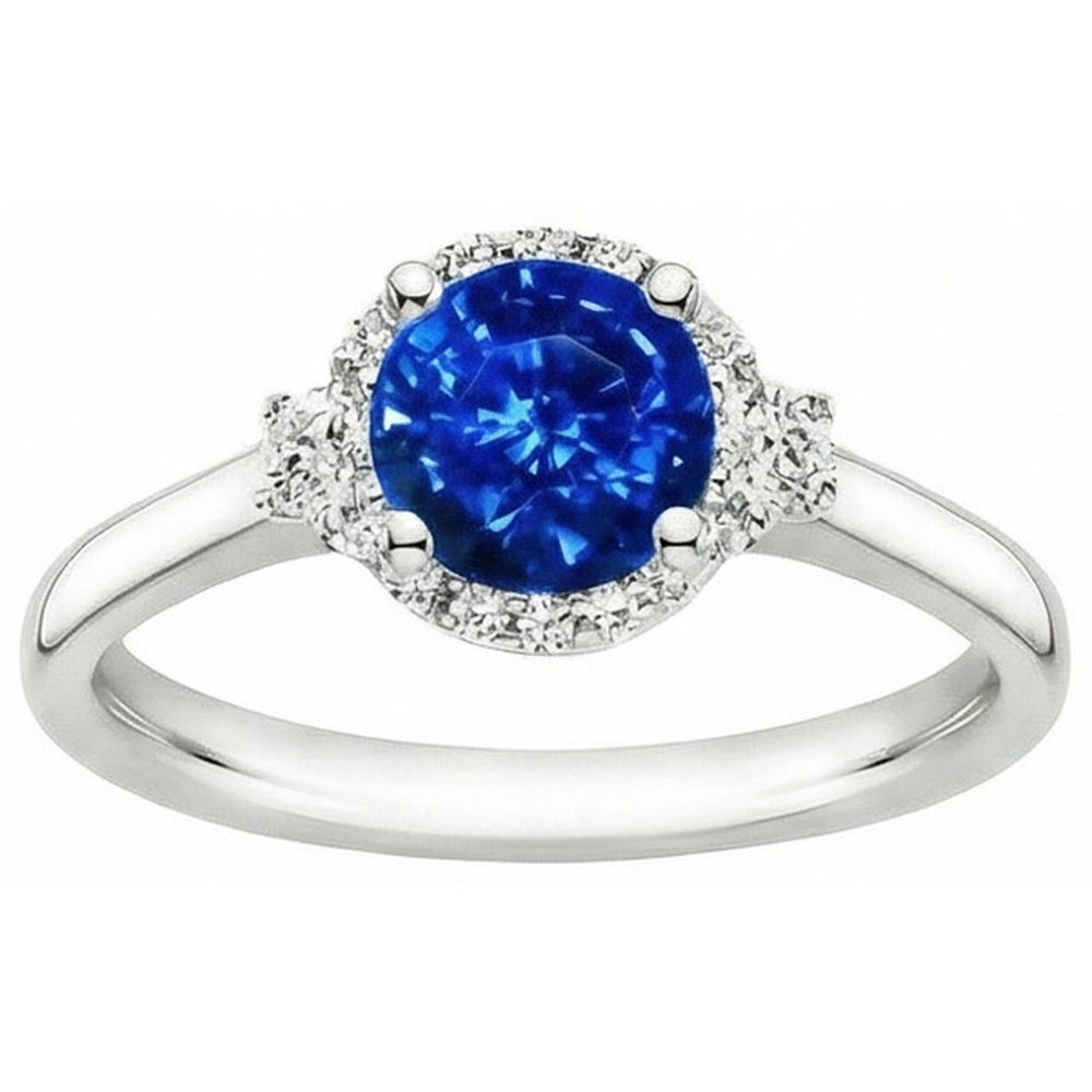 2.90 ct Solitaire mit Akzenten Ceylon Blue Saphir Diamanten Ring