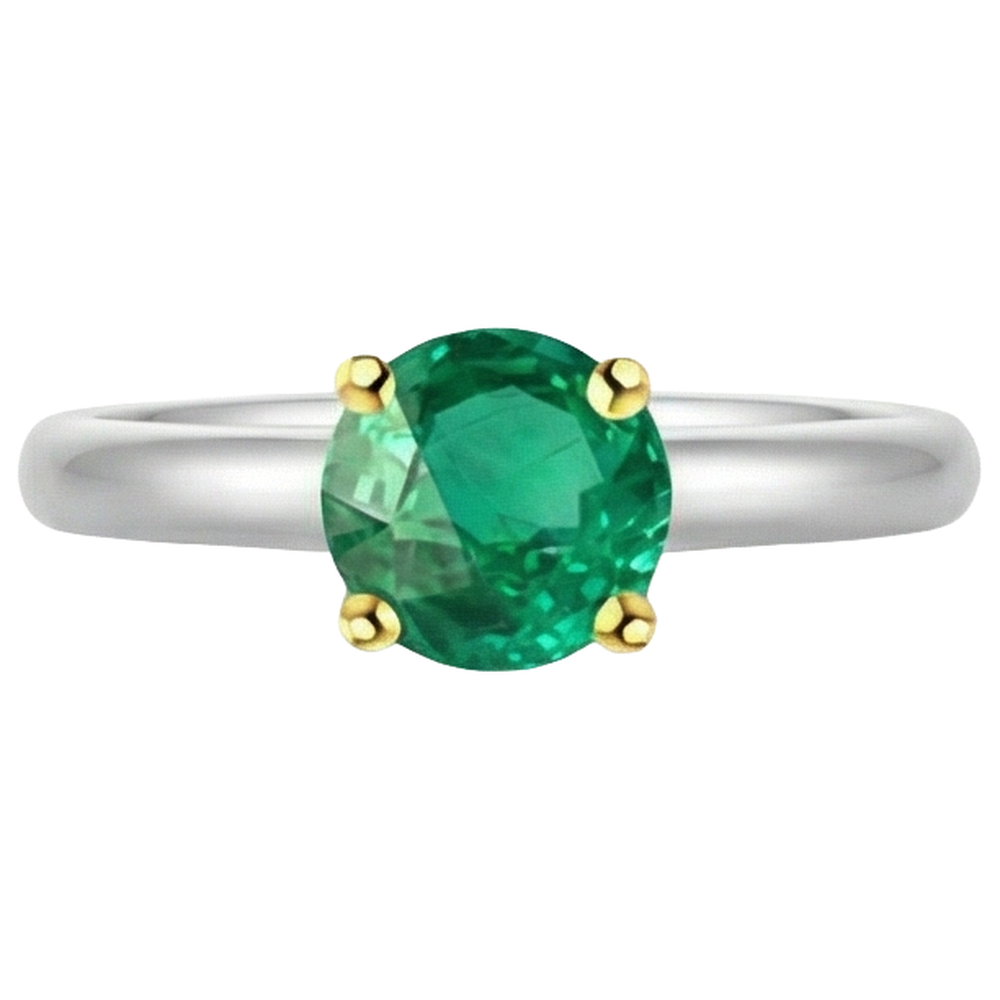 Brillantschliff Kolumbianischer Smaragd Ring in Bicolor 14K Gold – Schrägansicht