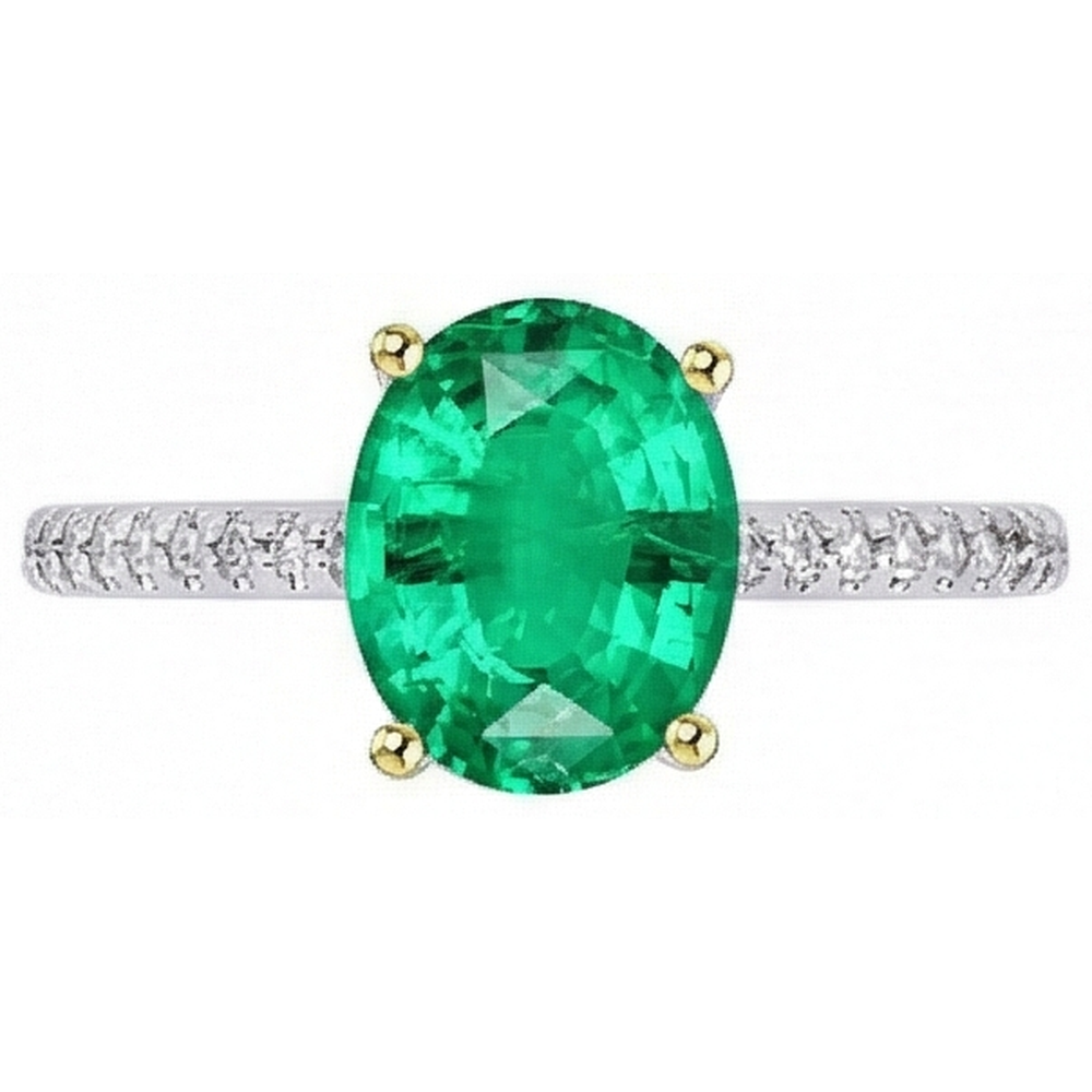 Oval Smaragd Ring in Zweifarbiges 14K Gold – Frontansicht