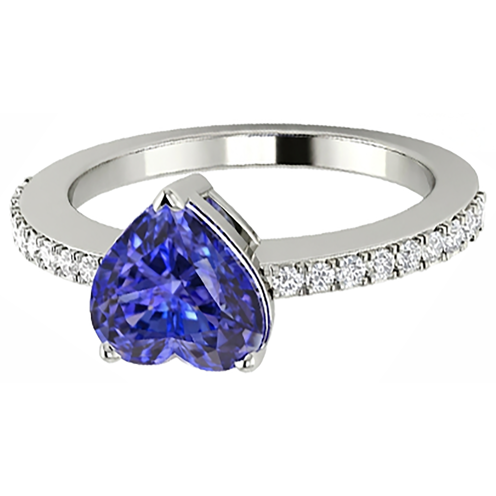 2 Karat Blauer Tansanit-Diamant-Jubiläumsring im Herzschliff