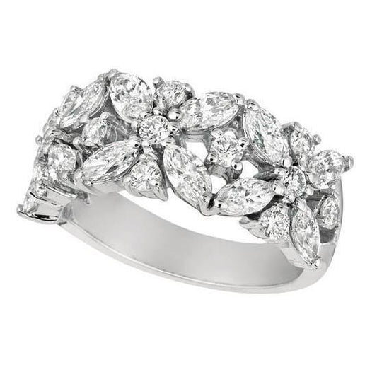 2 Karat Marquise Und Runder Echt Diamant Verlobungsband Weißgold 14K Neu