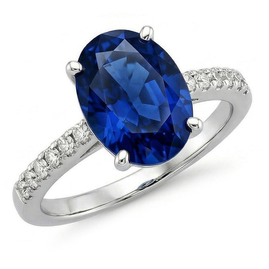 2 Karat Oval Sri Lanka Blauer Saphir Diamantring Weißgold 14K