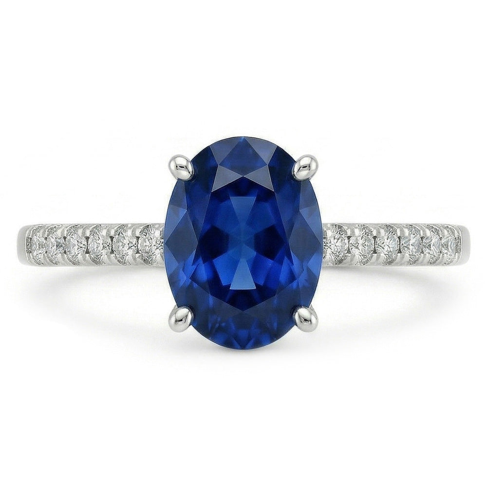 2 Karat Oval Sri Lanka Blauer Saphir Diamantring Weißgold 14K