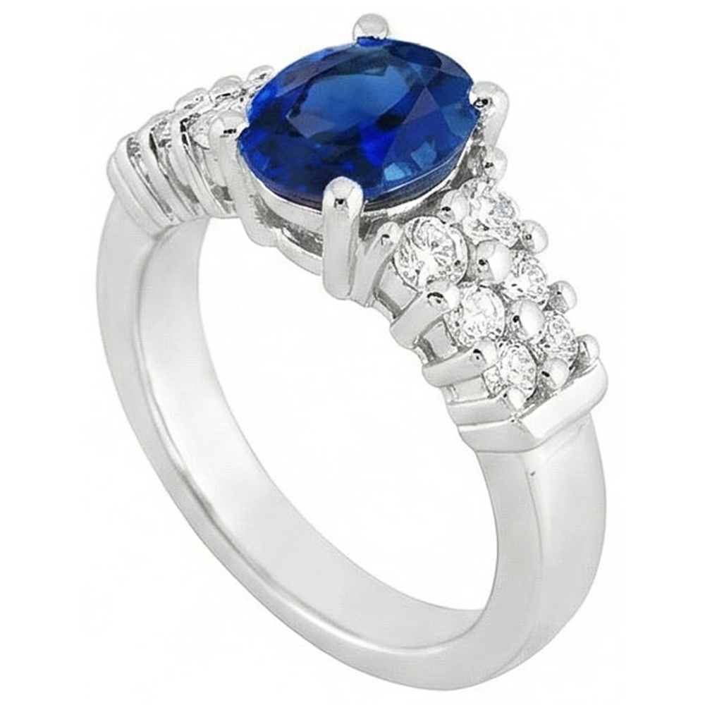 2 Karat Ovaler Schnitt Ceylon Blauer Saphir Ring Weißgold Schmuck Neu