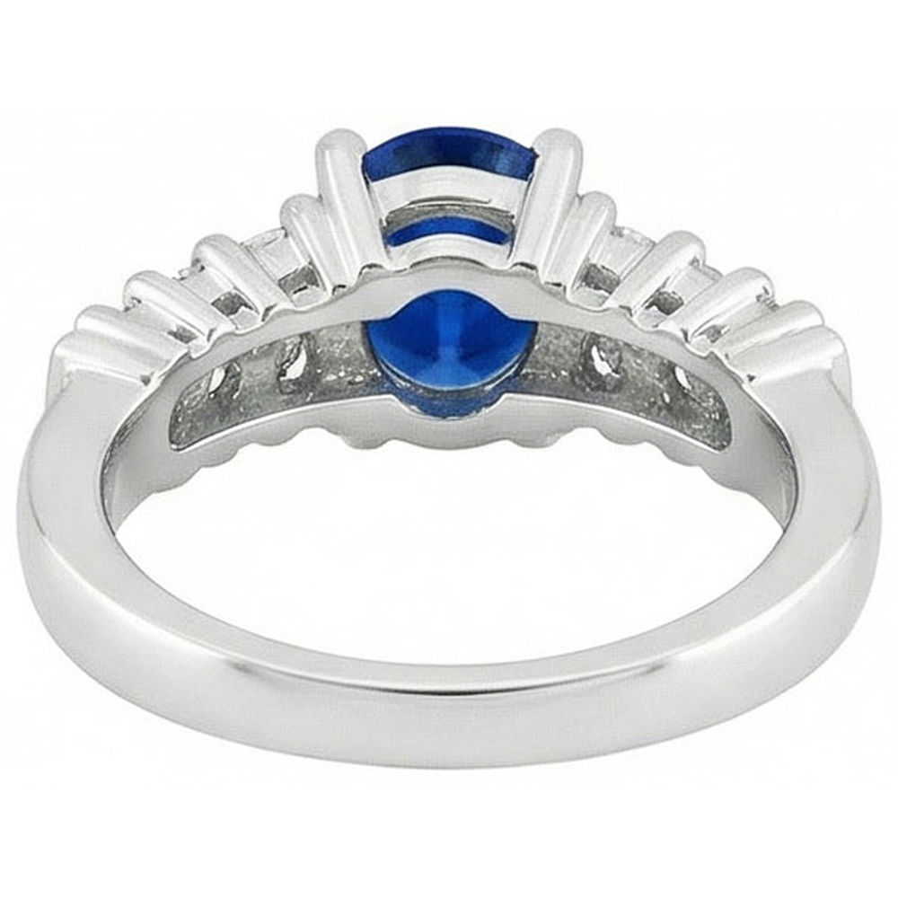 2 Karat Ovaler Schnitt Ceylon Blauer Saphir Ring Weißgold Schmuck Neu