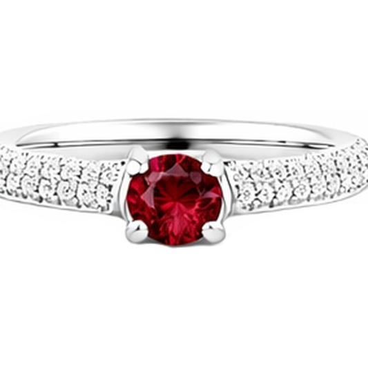 2 Karat Pave Diamant Rubin Ring Weißgold 14K