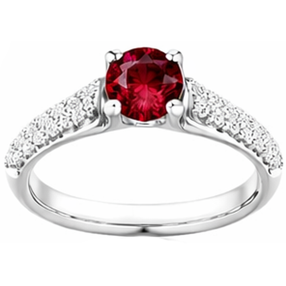 2 Karat Pave Diamant Rubin Ring Weißgold 14K