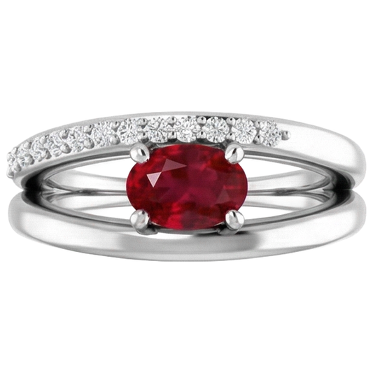 2 Karat Roter Rubin Mit Diamanten Ring Weißgold 14K