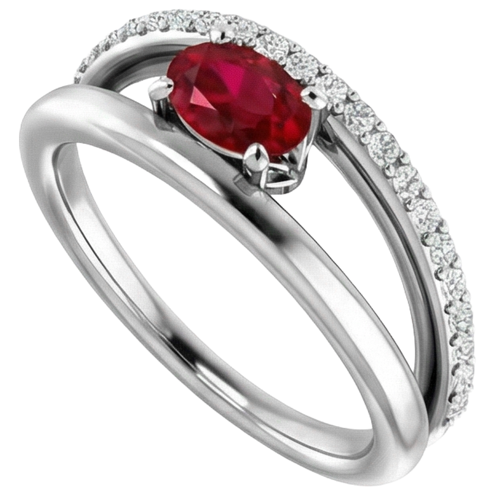 2 Karat Roter Rubin Mit Diamanten Ring Weißgold 14K