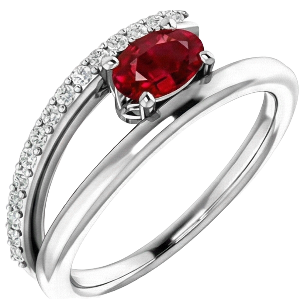 2 Karat Roter Rubin Mit Diamanten Ring Weißgold 14K