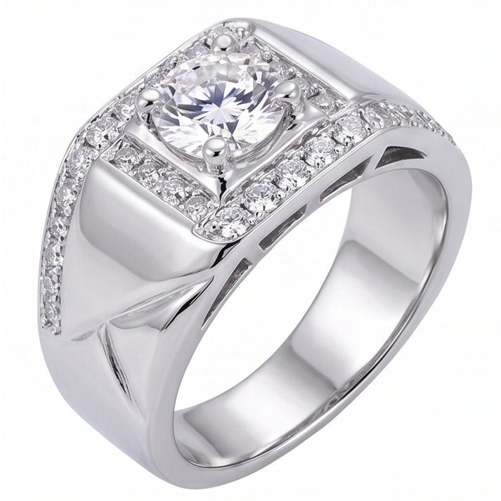 2 Karat Runder Natürliche Diamant Herren Jubiläumsring Weißgold 14K Schmuck