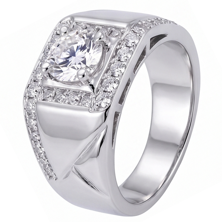 2 Karat Runder Natürliche Diamant Herren Jubiläumsring Weißgold 14K Schmuck