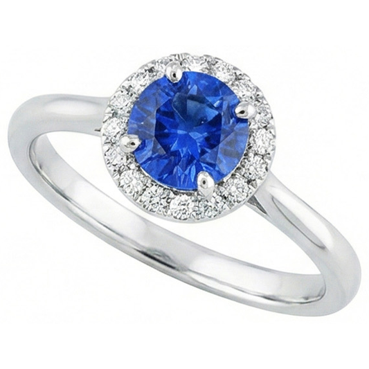 2 Karat Runder Saphir-Diamant-Verlobungsring Weißgold 14K