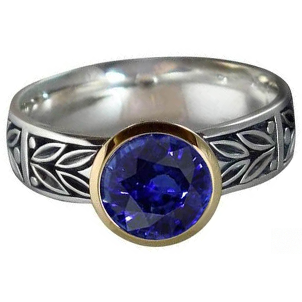 2 Karat Solitärring runder Tansanit AAA Antik-Stil Schmuck