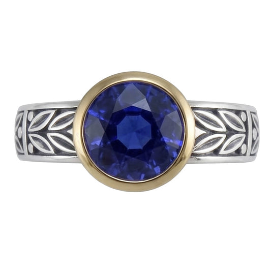 2 Karat Solitärring runder Tansanit AAA Antik-Stil Schmuck